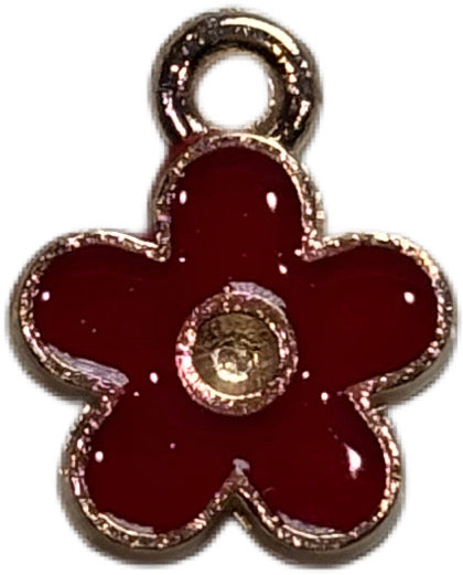 Small Gold Red Flower Charm