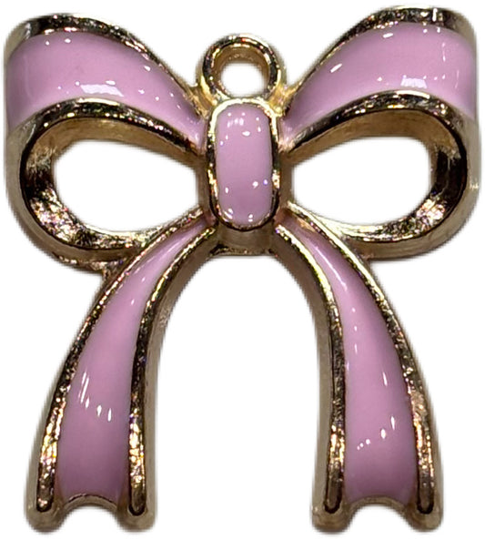 Large Gold Pink Bow Charm