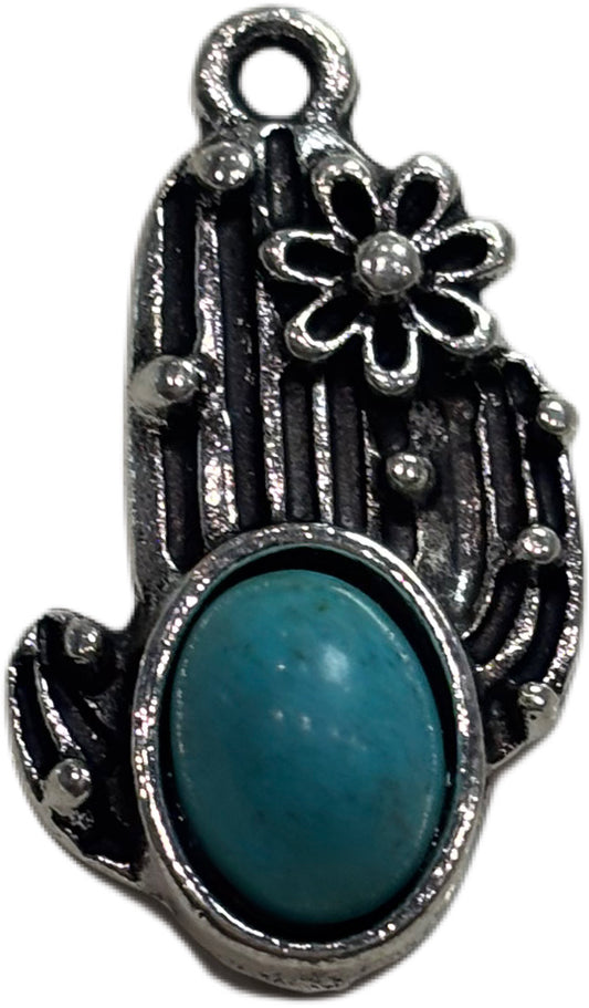 Silver Cactus Blue Marble Charm