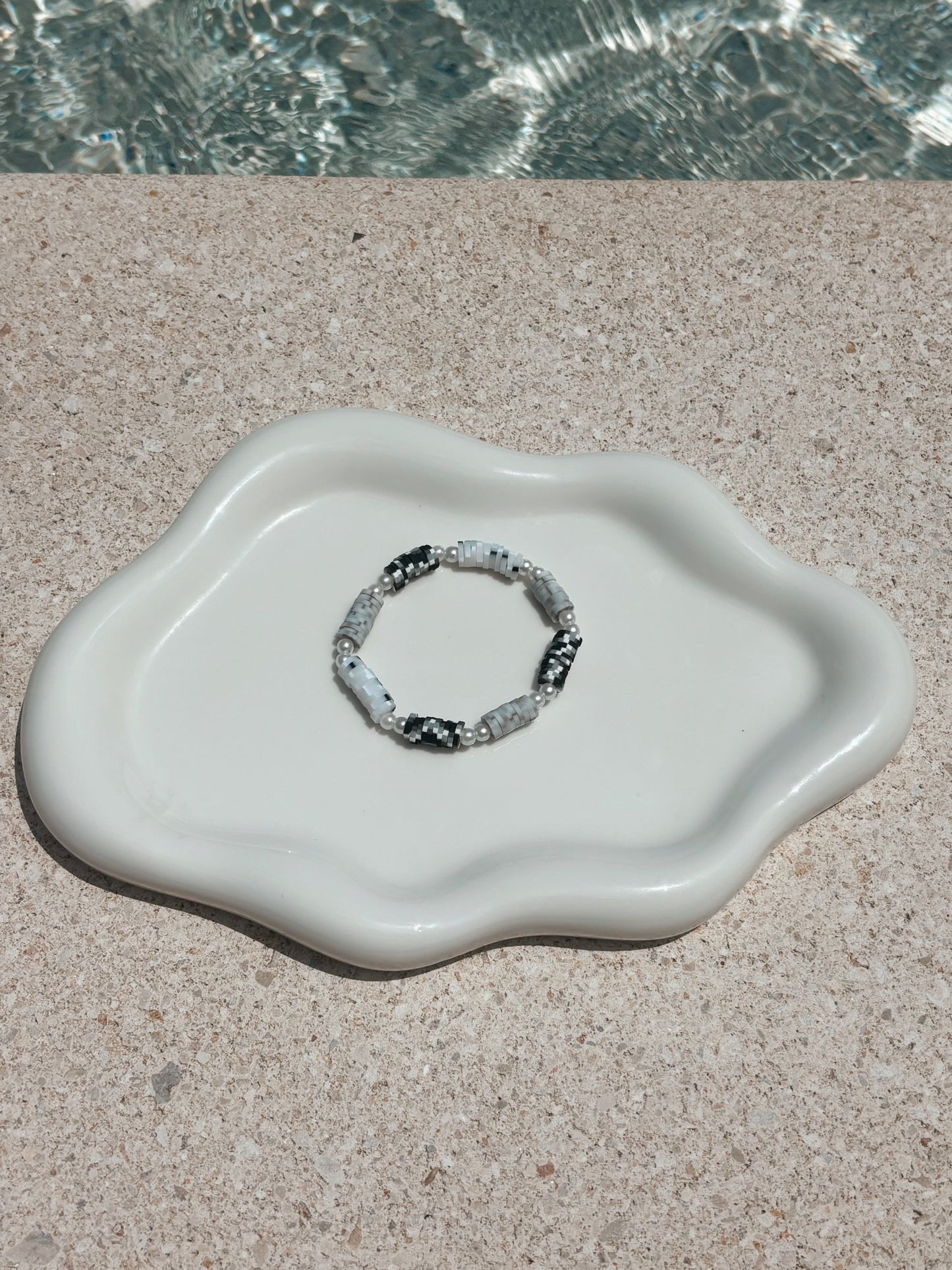 Black, Grey, White Clay Bracelet