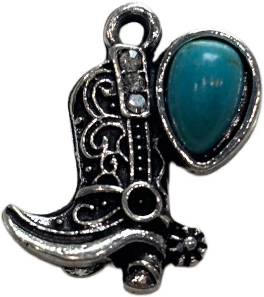 Silver Boot Blue Rock Charm