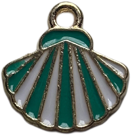 Gold Green and White Shell Charm