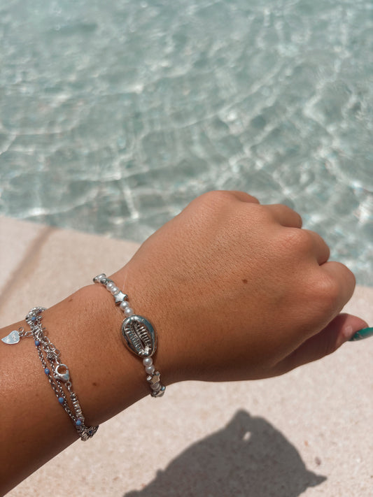 Silver Shell With Stars Bracelet