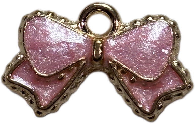 Small Gold Glitter Pink Bow Charm