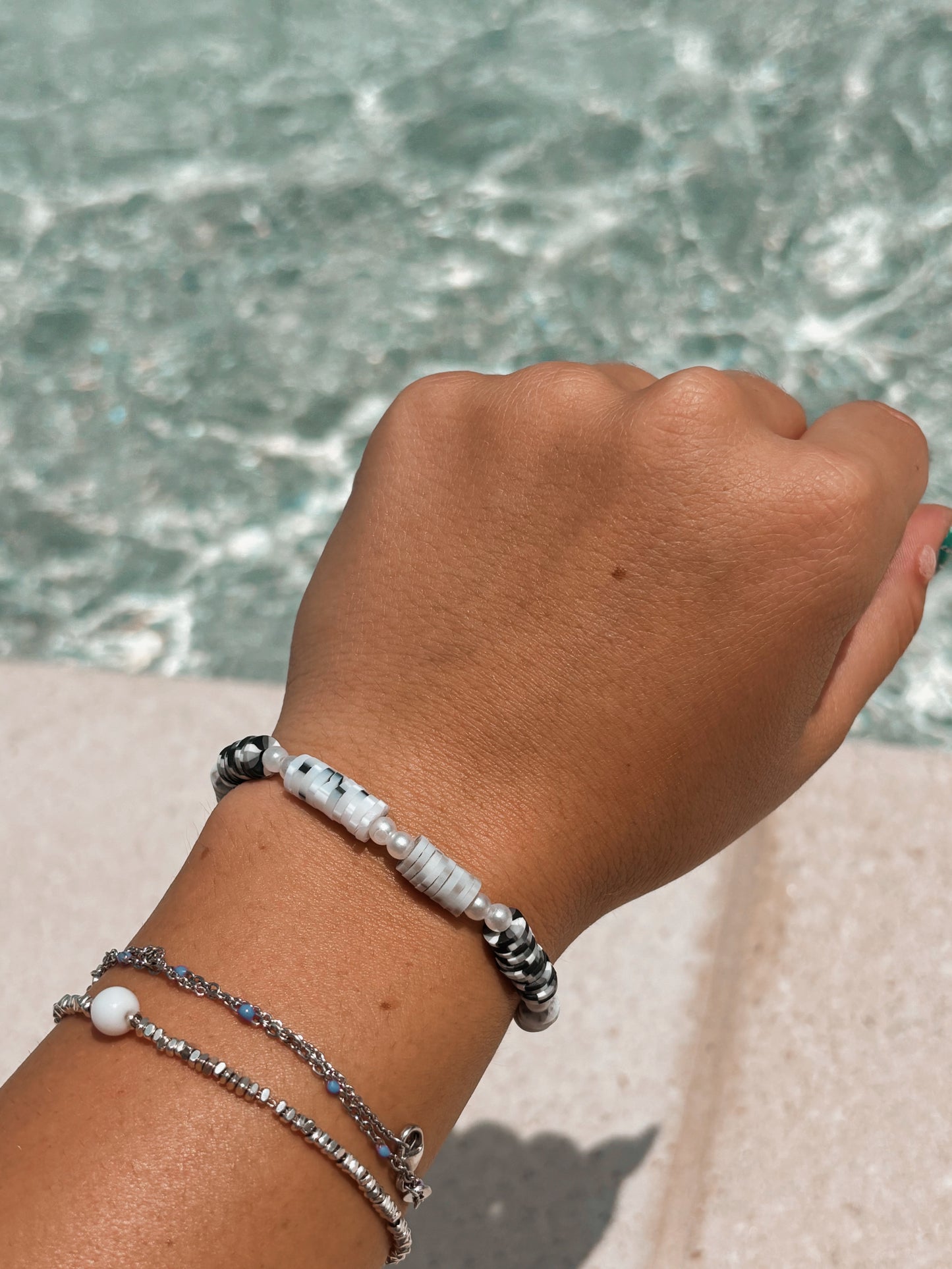 Black, Grey, White Clay Bracelet