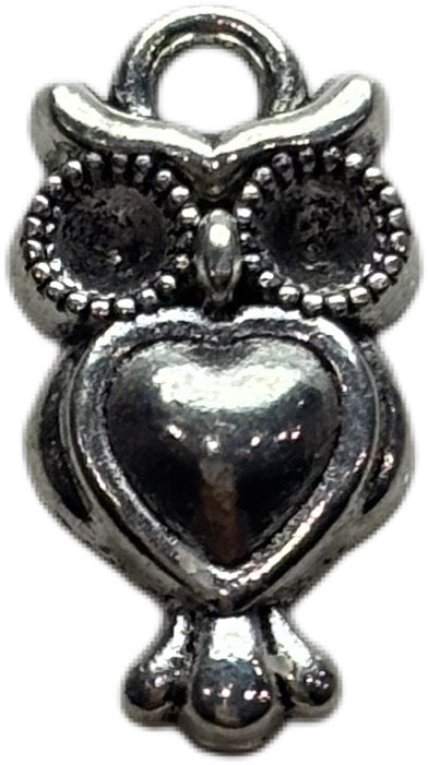 Silver Heart Owl Charm