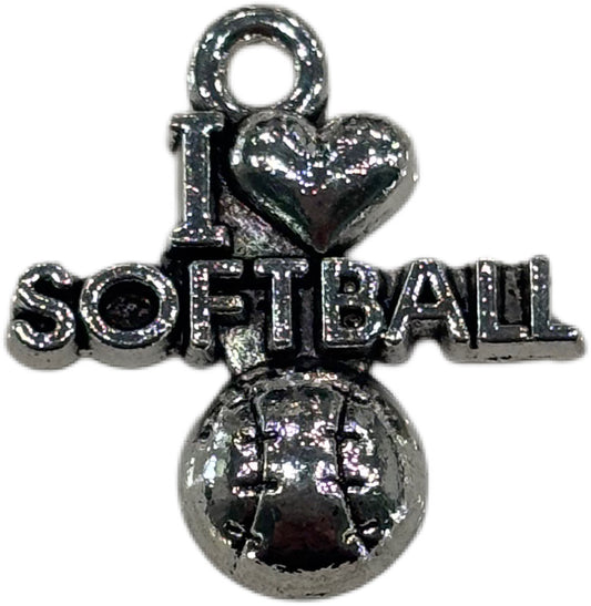 Silver I Heart Softball Charm