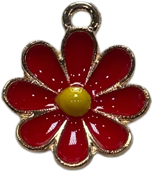 Gold Red Flower Charm