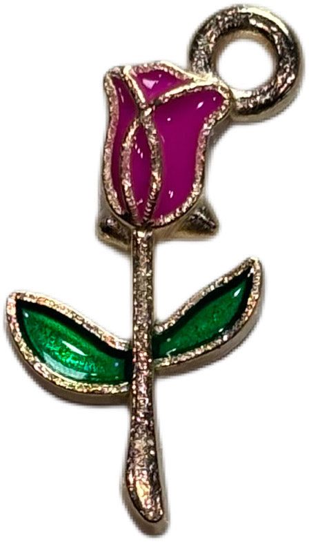 Small Gold Pink Rose Charm